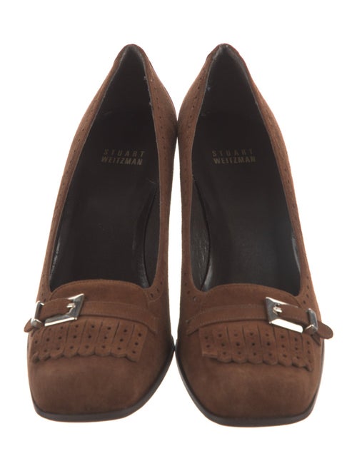 Stuart Weitzman Suede Fringe Trim Accent Pumps