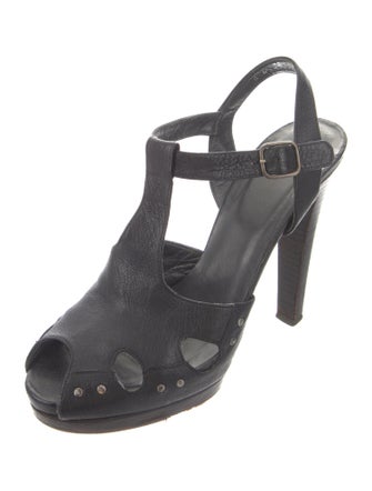 Stuart Weitzman Leather Studded Accents T-Strap Sandals