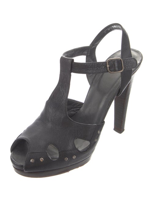 Stuart Weitzman Leather Studded Accents T-Strap Sandals