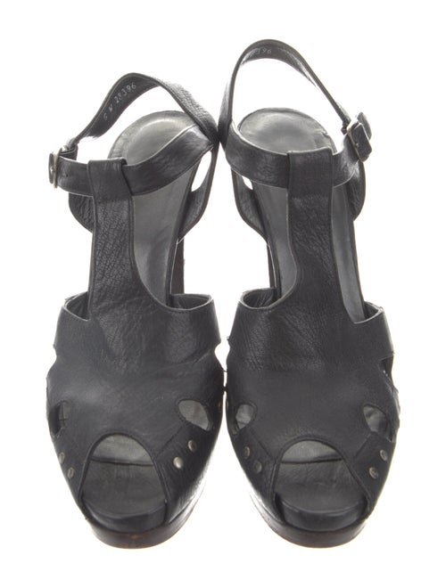 Stuart Weitzman Leather Studded Accents T-Strap Sandals