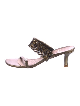 Stuart Weitzman Leather Crystal Embellishments Slides