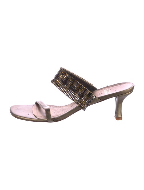 Stuart Weitzman Leather Crystal Embellishments Slides