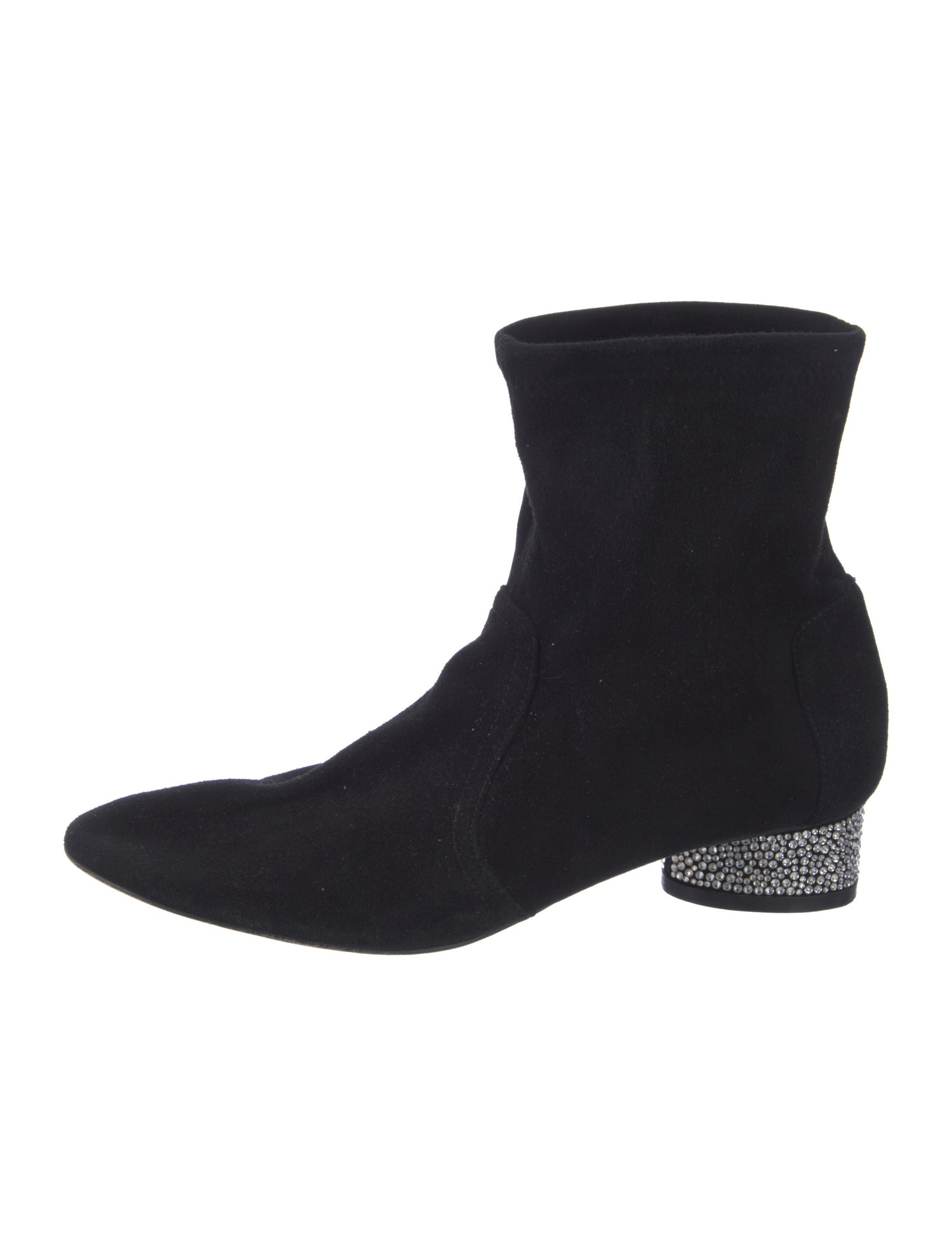 Stuart Weitzman Suede Crystal Embellishments Combat Boots