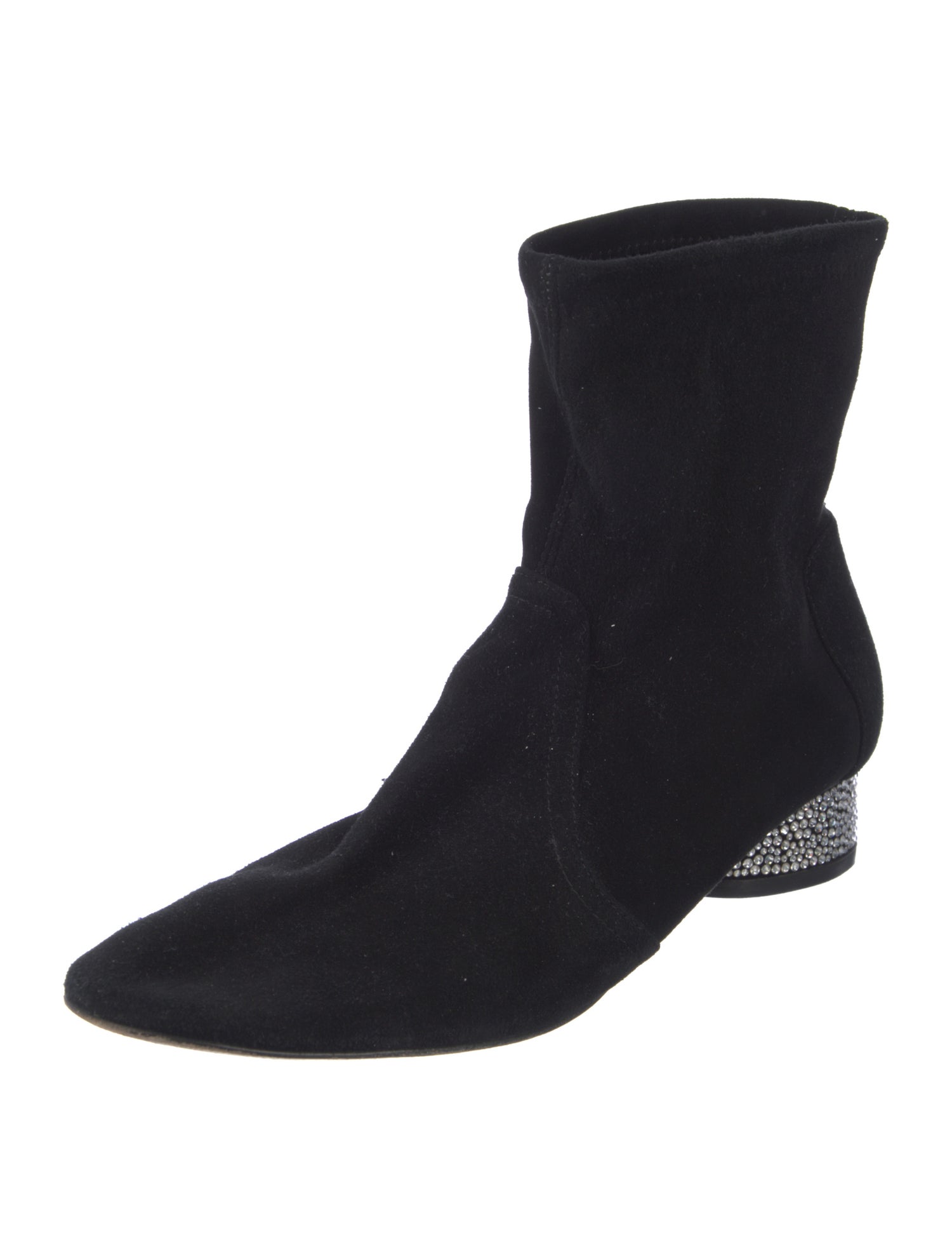 Stuart Weitzman Suede Crystal Embellishments Combat Boots