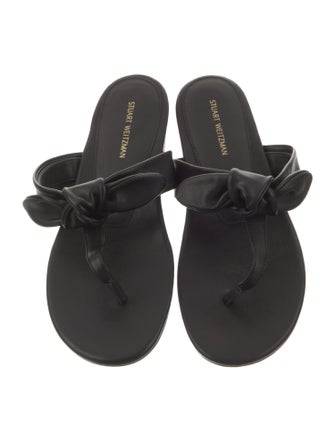 Stuart Weitzman Leather Bow Accents Slides