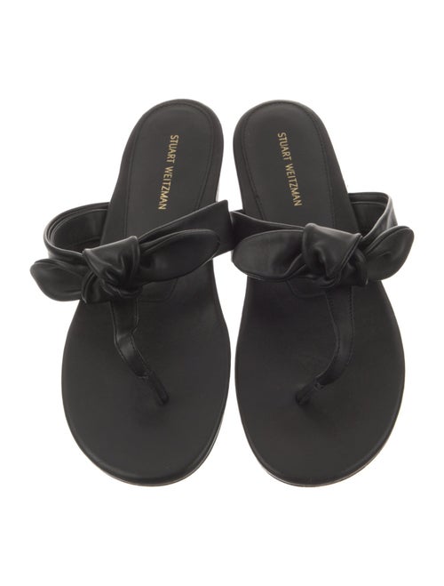 Stuart Weitzman Leather Bow Accents Slides