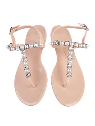 Stuart Weitzman Faux Pearl Accents Rubber T-Strap Sandals