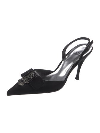 Stuart Weitzman Satin Crystal Embellishments Slingback Pumps
