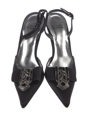 Stuart Weitzman Satin Crystal Embellishments Slingback Pumps