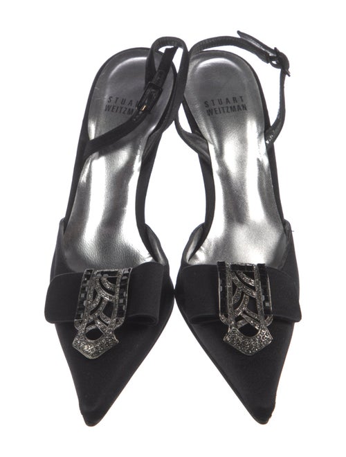 Stuart Weitzman Satin Crystal Embellishments Slingback Pumps