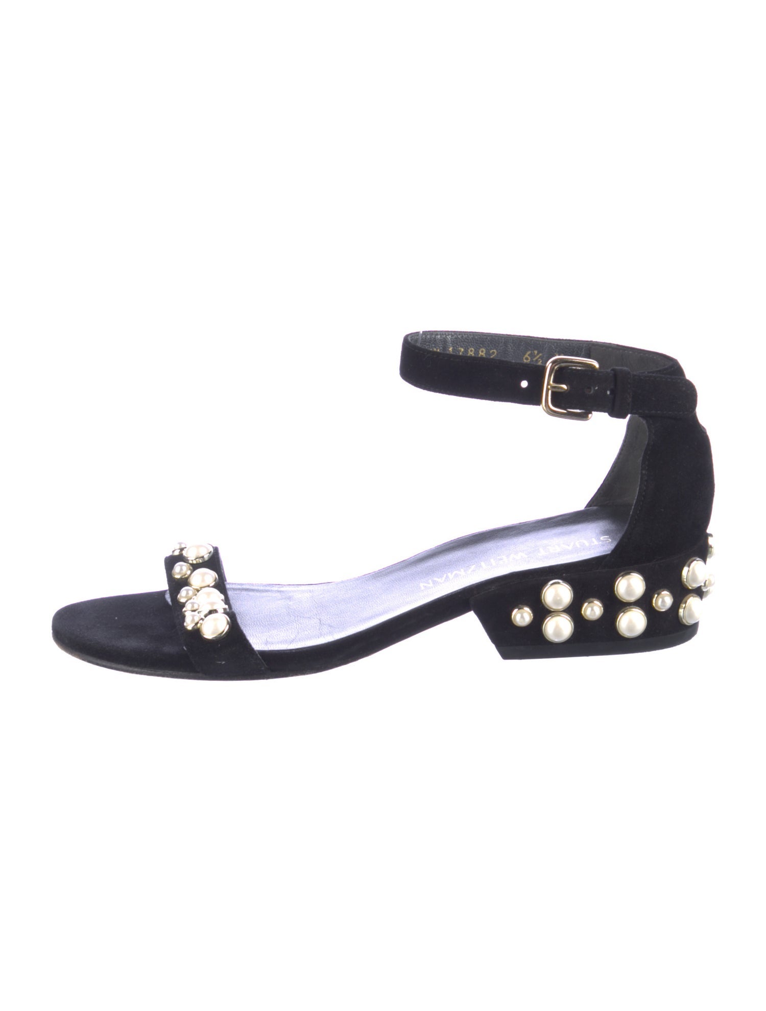 Stuart Weitzman Faux Pearl Accents Suede Sandals