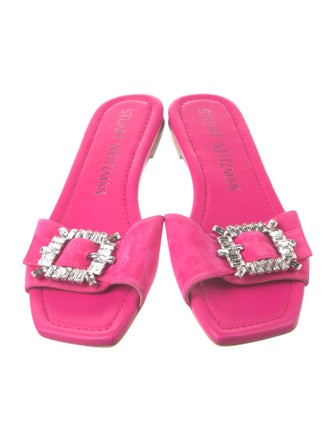 Stuart Weitzman Suede Crystal Embellishments Slides