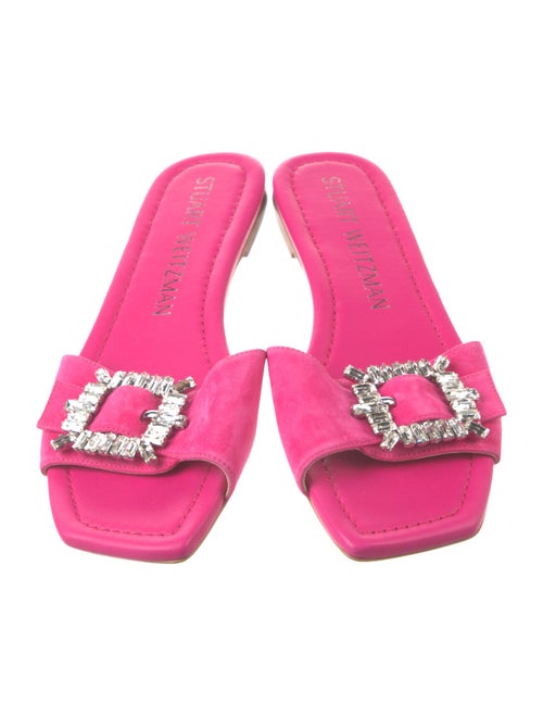 Stuart Weitzman Suede Crystal Embellishments Slides