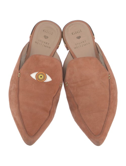 Stuart Weitzman Suede Leather Trim Embellishment Mules