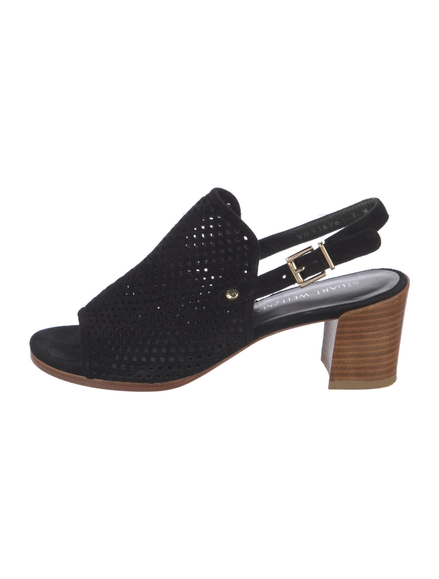 Stuart Weitzman Suede Lasercut Accents Slingback Sandals