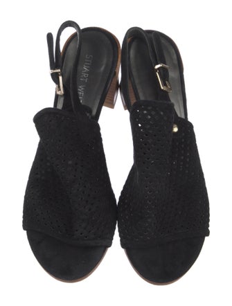 Stuart Weitzman Suede Lasercut Accents Slingback Sandals