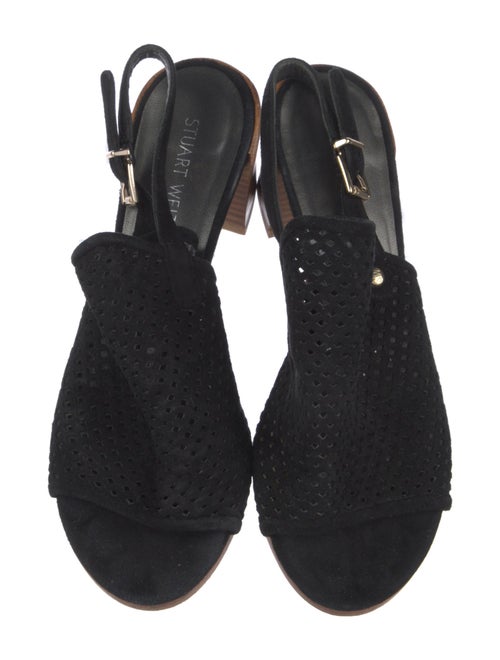 Stuart Weitzman Suede Lasercut Accents Slingback Sandals