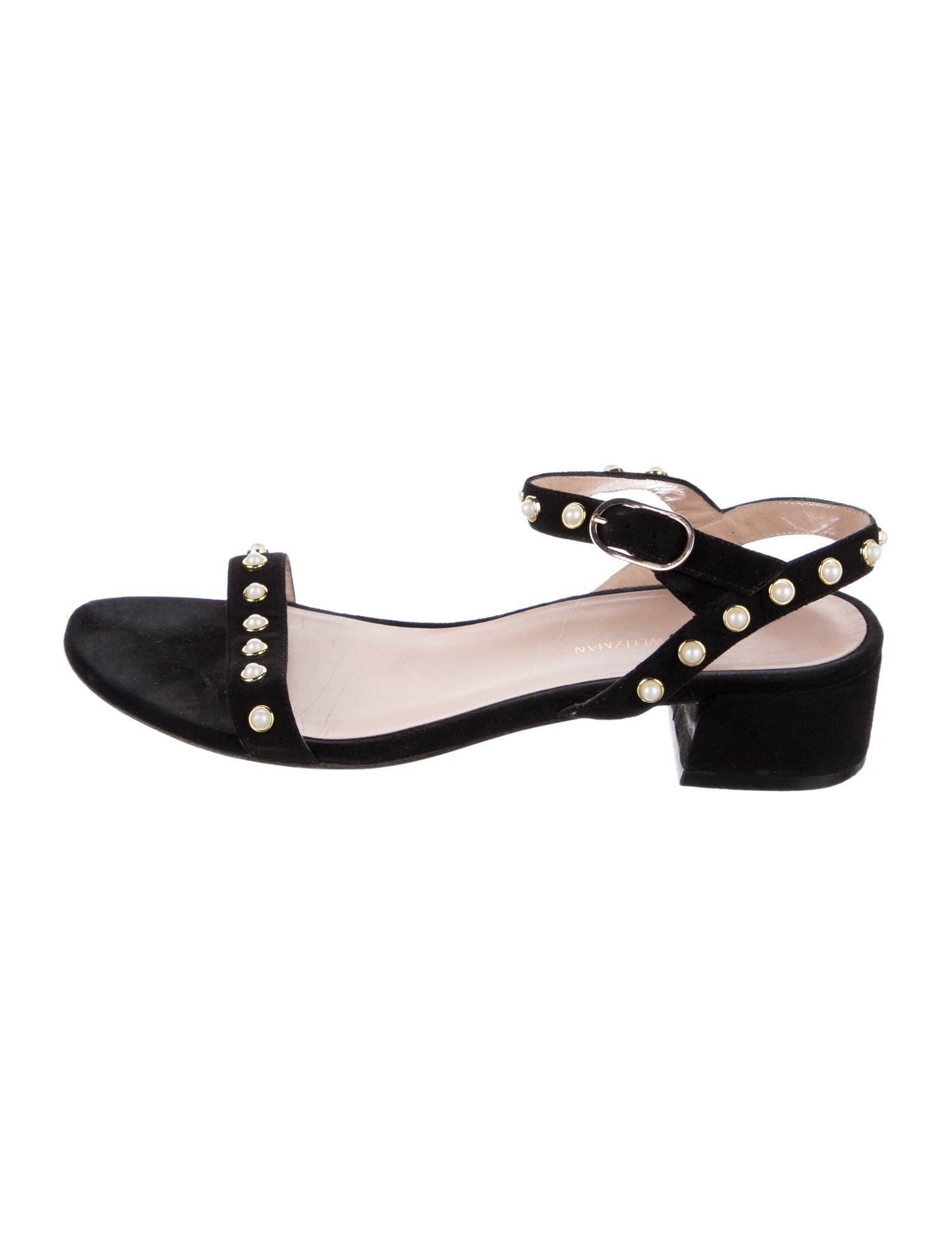 Stuart Weitzman Suede Studded Accents T-Strap Sandals