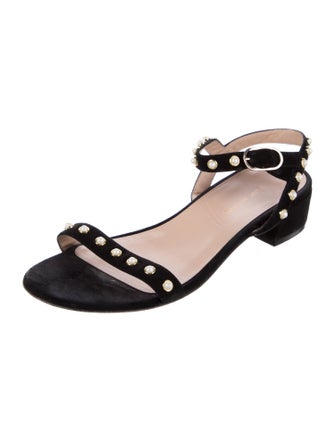Stuart Weitzman Suede Studded Accents T-Strap Sandals
