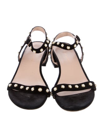 Stuart Weitzman Suede Studded Accents T-Strap Sandals