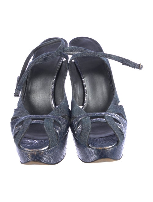 Stuart Weitzman Denim Leather Trim Embellishment Slingback Pumps