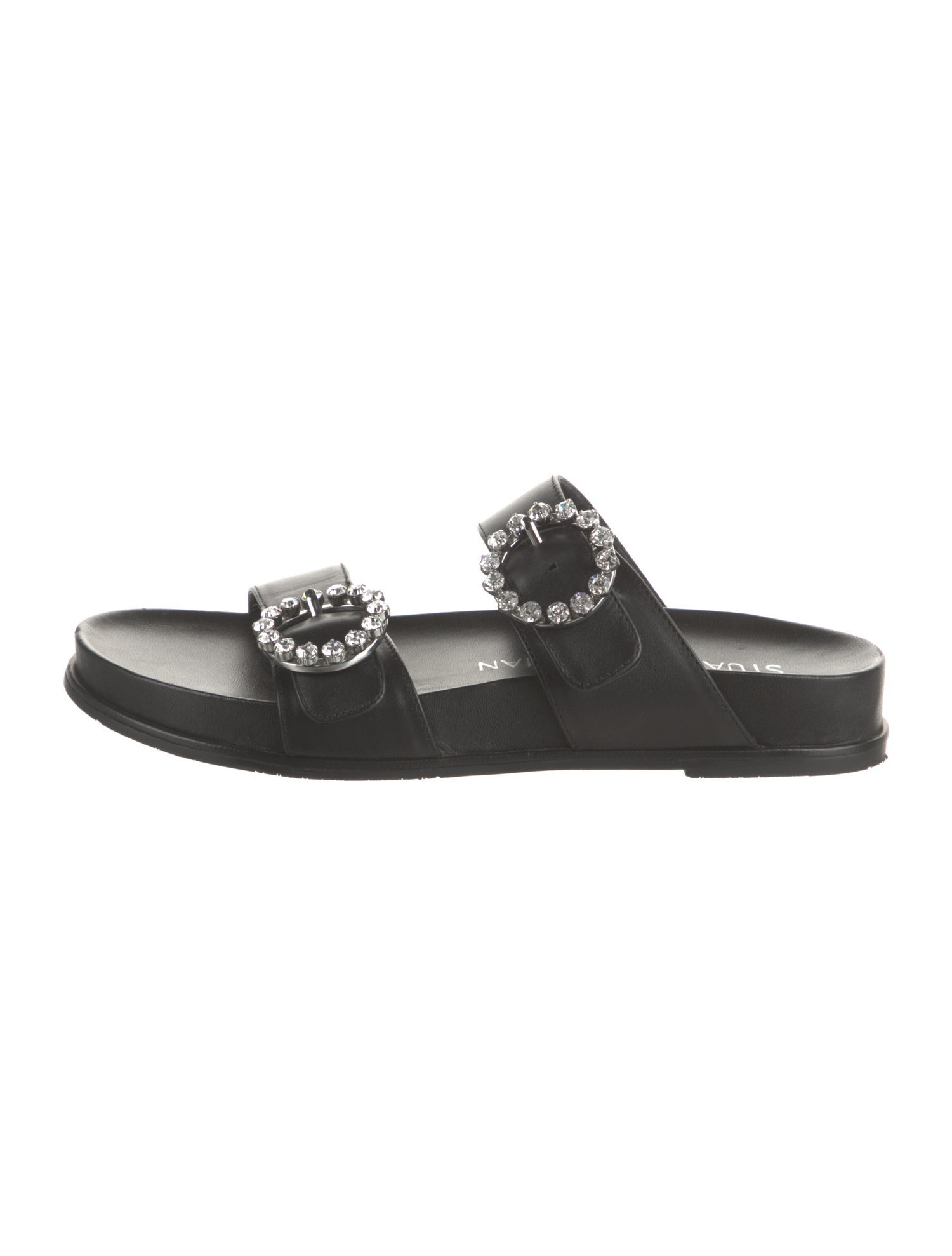 Stuart Weitzman Leather Crystal Embellishments Slides