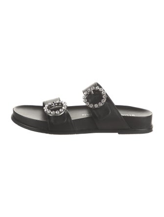 Stuart Weitzman Leather Crystal Embellishments Slides