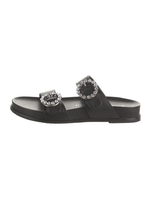 Stuart Weitzman Leather Crystal Embellishments Slides