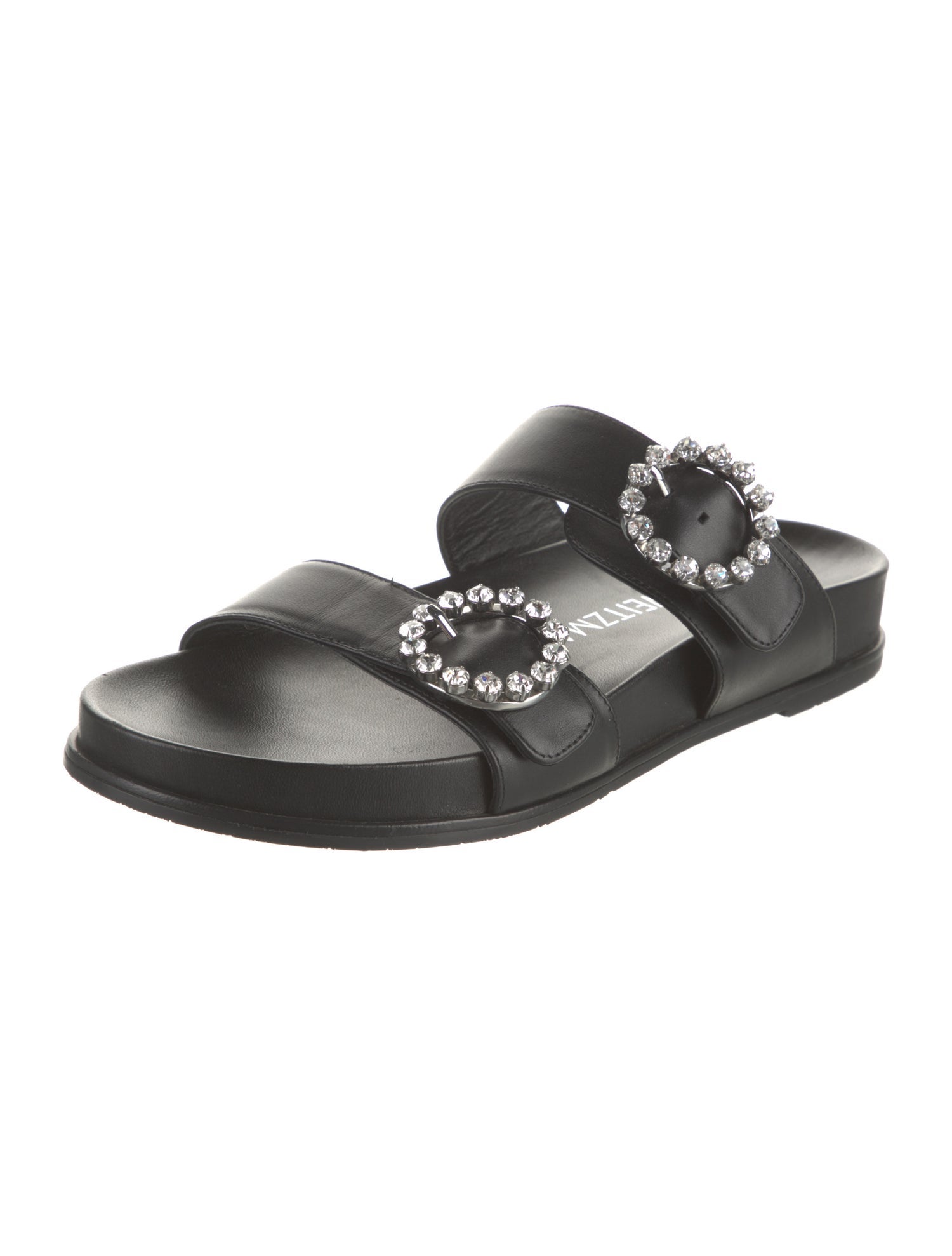 Stuart Weitzman Leather Crystal Embellishments Slides