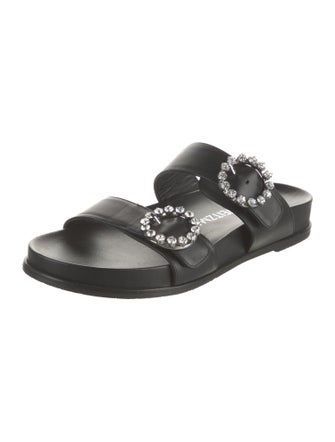 Stuart Weitzman Leather Crystal Embellishments Slides