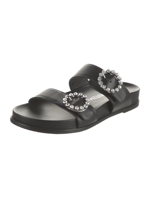 Stuart Weitzman Leather Crystal Embellishments Slides