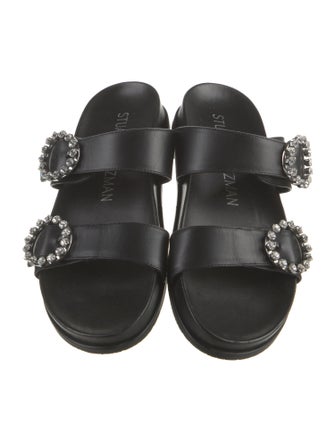 Stuart Weitzman Leather Crystal Embellishments Slides