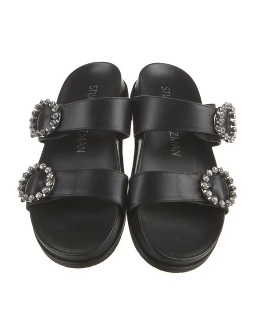 Stuart Weitzman Leather Crystal Embellishments Slides