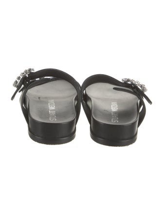 Stuart Weitzman Leather Crystal Embellishments Slides