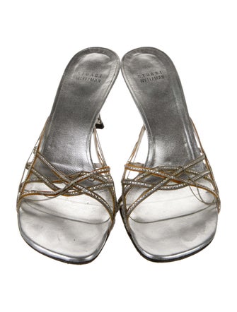Stuart Weitzman Leather Crystal Embellishments Slides
