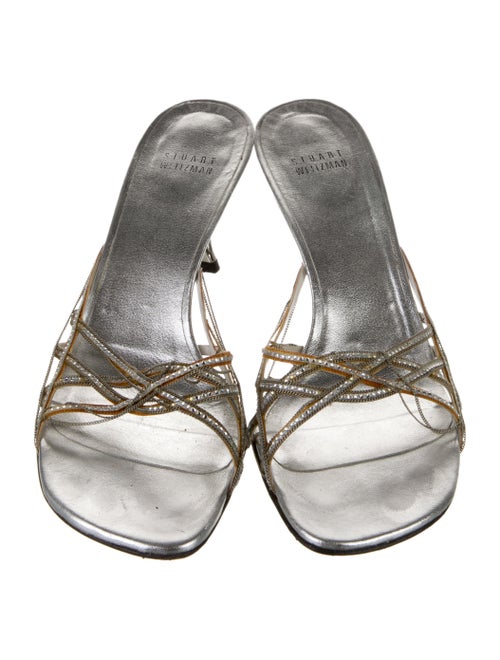 Stuart Weitzman Leather Crystal Embellishments Slides