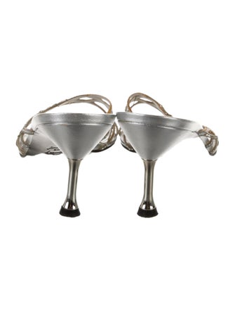 Stuart Weitzman Leather Crystal Embellishments Slides