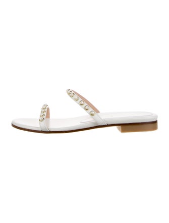 Stuart Weitzman Faux Pearl Accents Leather Slides