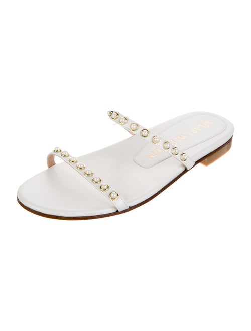 Stuart Weitzman Faux Pearl Accents Leather Slides