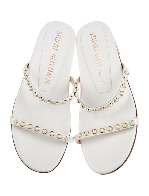 Stuart Weitzman Faux Pearl Accents Leather Slides