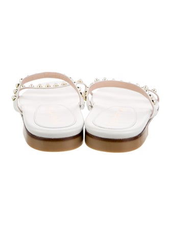 Stuart Weitzman Faux Pearl Accents Leather Slides