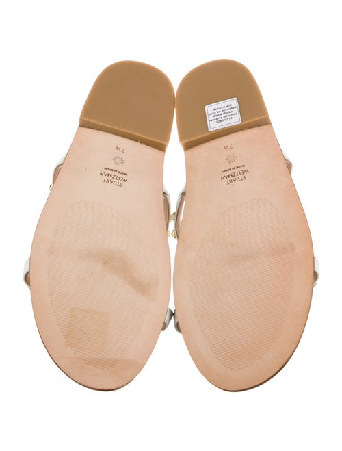 Stuart Weitzman Faux Pearl Accents Leather Slides