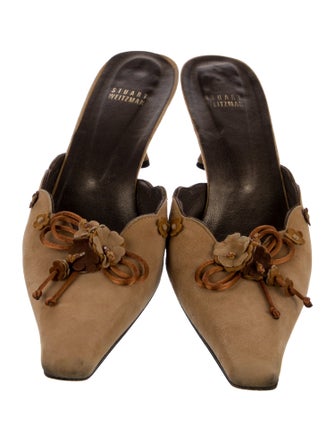 Stuart Weitzman Suede Bow Accents Mules