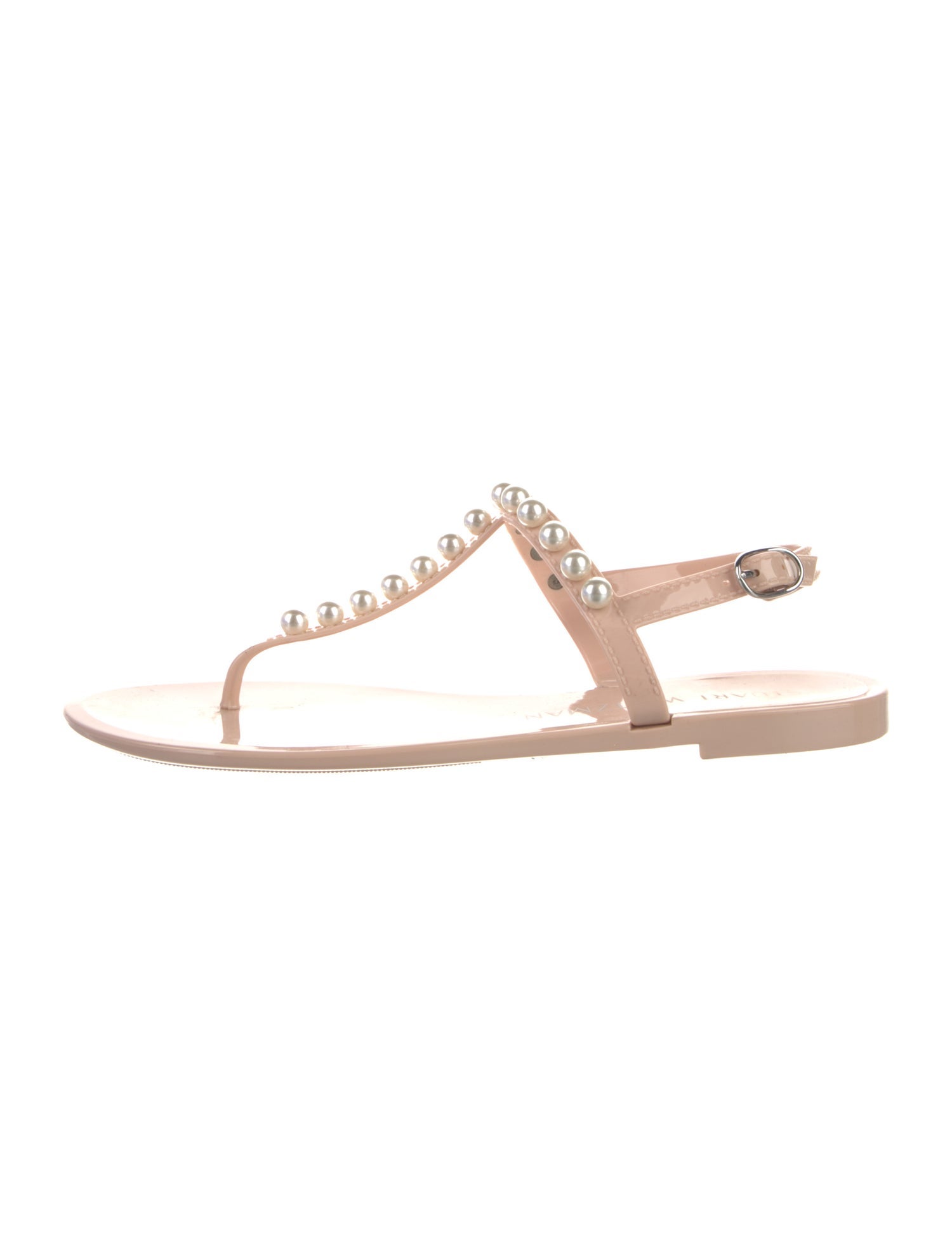 Stuart Weitzman Faux Pearl Accents Rubber T-Strap Sandals
