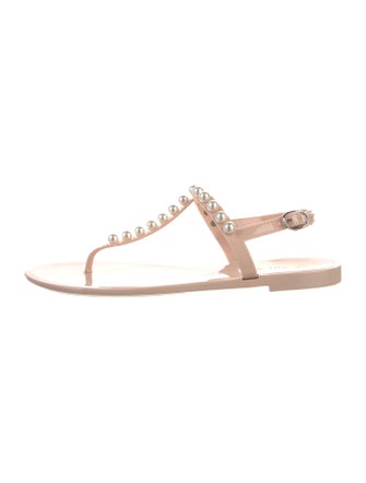 Stuart Weitzman Faux Pearl Accents Rubber T-Strap Sandals