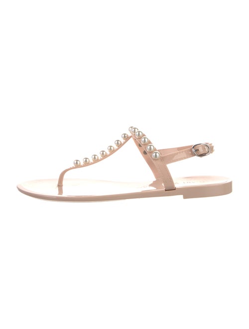 Stuart Weitzman Faux Pearl Accents Rubber T-Strap Sandals