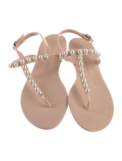 Stuart Weitzman Faux Pearl Accents Rubber T-Strap Sandals