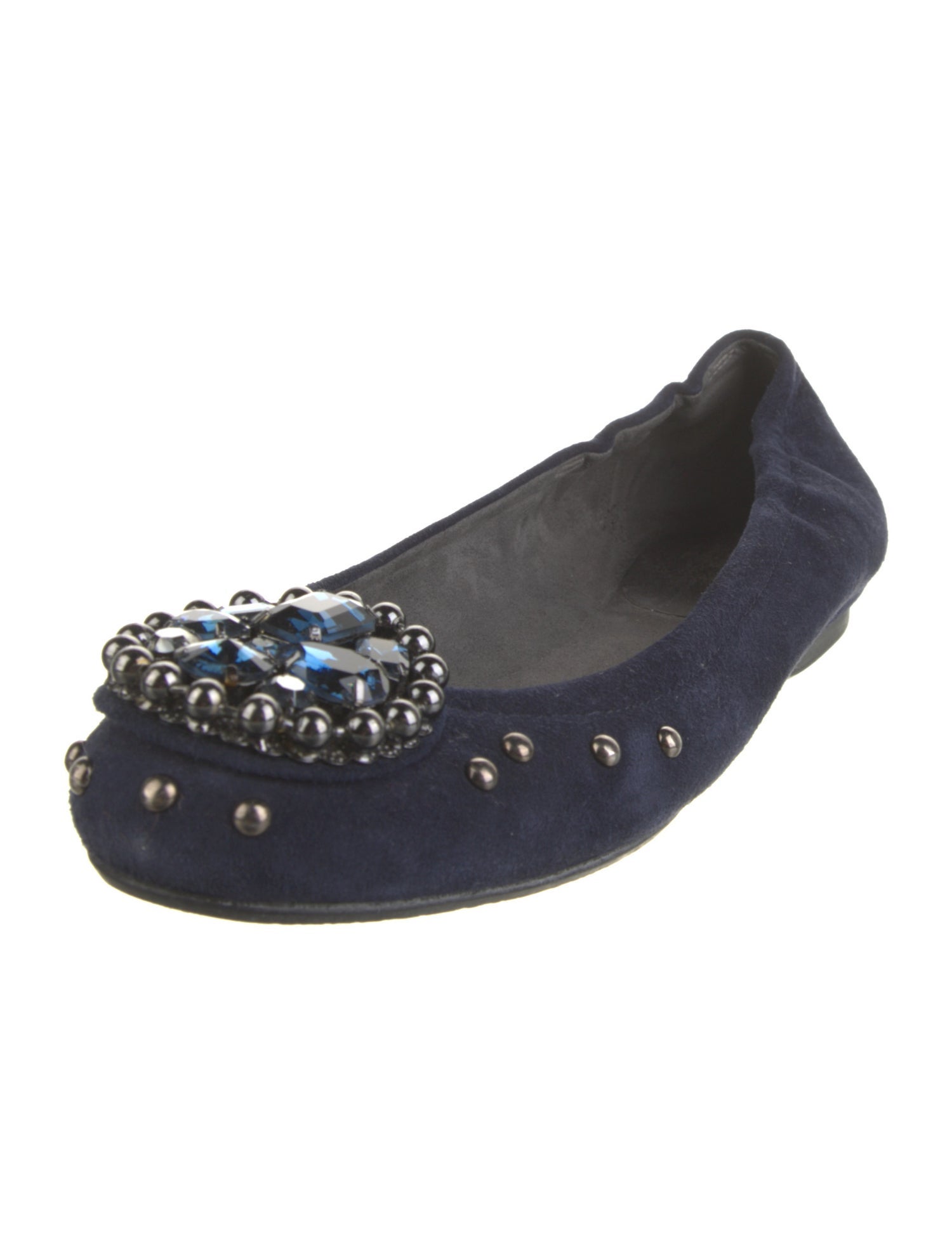 Stuart Weitzman Suede Crystal Embellishments Flats