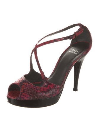 Stuart Weitzman Python Animal Print T-Strap Pumps