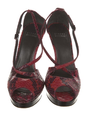 Stuart Weitzman Python Animal Print T-Strap Pumps